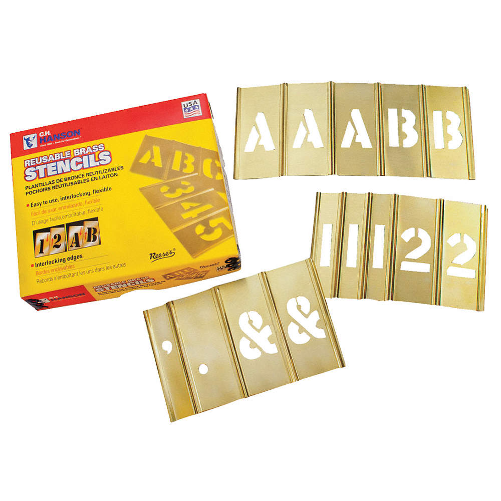 C.H. Hanson Stencil Kit, A-Z, 0-9, $, & and Punctuation, 1", Brass
